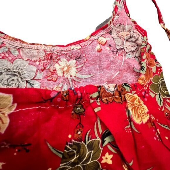 Beaded Crochet Trim Halter Tank Top Red‎ Floral XS S BOHO Hippie Western Beach - Picture 10 of 12